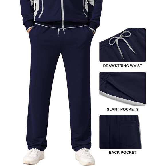 Men's Tracksuits 2 Piece Athletic Track Suit Jogging Running Sweatsuit Navy Grey - Picture 5 of 6